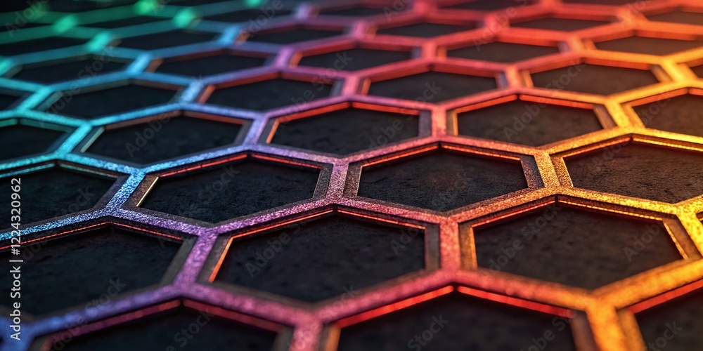 Poster abstract hexagonal glow: luminous geometric pattern background