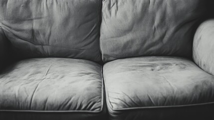Close-up of a worn, gray fabric couch.