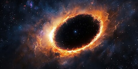 Obraz premium Black Hole Cosmic Art Vivid Colors Gas Stars Lighting Space Astronomy