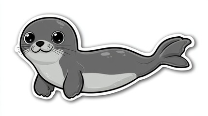 Fototapeta premium Cute Cartoon Seal Illustration with Big Eyes and Whiskers on White Background