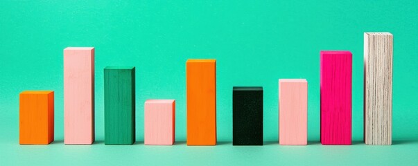 Colorful Wooden Blocks Bar Graph Chart Abstract Data Visualization Business Growth Concept