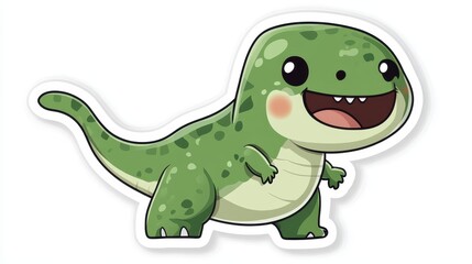 Fototapeta premium Cute Cartoon Dinosaur Illustration with Green Spots and Happy Expression on White Background