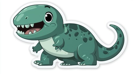 Fototapeta premium Cute Cartoon Dinosaur Illustration with Green Spots and Happy Expression on White Background