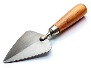 Steel Trowel Scraper with Wooden Handle - Isolated on White Background - Stock Photo