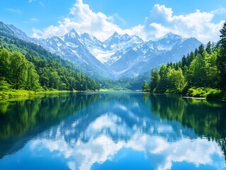 Fototapeta premium Photo of a Serene Mountain Lake Landscape