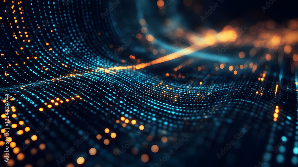 Aufkleber Futuristic Digital Wave of Glowing Dots in a Dynamic Data Stream : Generative AI