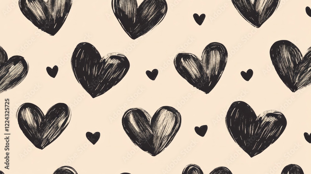 Poster this enchanting design features a myriad of hand-drawn black hearts in a seamless pattern against a 