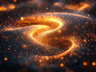 Abstract 3D rendering of swirling particle streams. Futuristic sci-fi visualization. Dynamic movement with depth of field effect., Generative AI