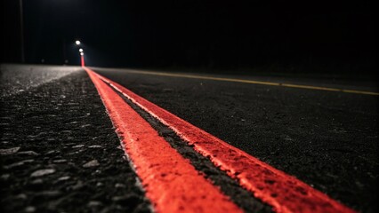 Abstract Red Line on Black Background - Minimalist Documentary Style Stock Photo