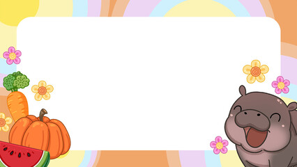 Fototapeta premium Frame of cute pygmy hippo cartoon illustration