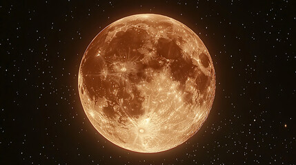 Fototapeta premium Full Moon with Orange Hue Centered in a Dark Starry Background