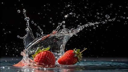 Abstract Water Splash Particle Burst: Slow Motion Black Background Food Photography
