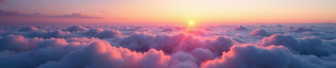 Softly glowing clouds float across a serene valley at dusk, fluffy, serene, dusk