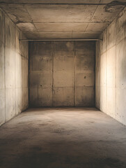 Obraz premium Minimalist Concrete Room with Natural Light Creating Intimate Atmosphere and Urban Industrial Aesthetic : Generative AI
