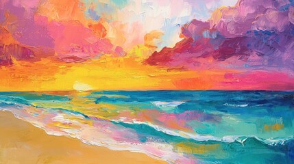 Vibrant Sunset Seascape: A Colorful Beach at Golden Hour