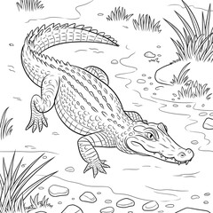 crocodile coloring page line art 