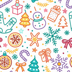 Colorful Christmas seamless pattern with hand-drawn elements. (3)