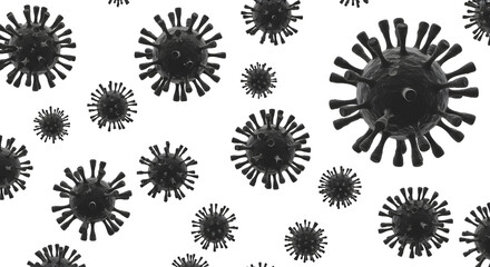Black Virus Particles 3D Render White Background isolated on white background. Generative AI