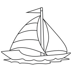Cute cartoon hand drawn vector sail boat coloring page.