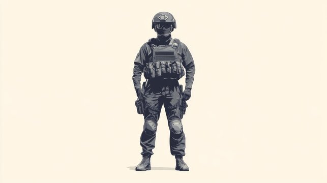 Armed soldier in tactical gear standing.