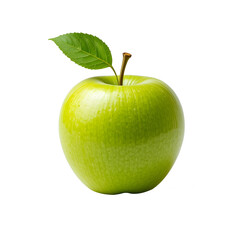 Green apple isolated on transparent background.Fresh Green Apple with Leaf on White Background.
