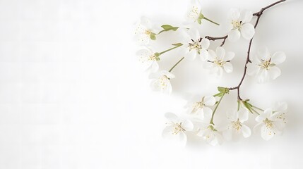 Delicate cherry blossom branch on a white background.