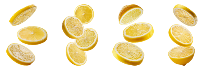 Floating Lemon Slices on transparent background, PNG set