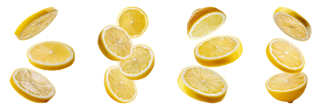 Floating Lemon Slices on transparent background, PNG set