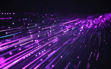 Vibrant purple light trails creating a dynamic digital atmosphere with abstract patterns in the background