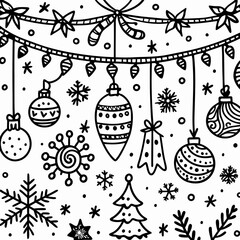 Festive Christmas garland with ornaments, snowflakes, and candy canes.