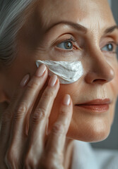 Mature Woman Applying Skincare Cream