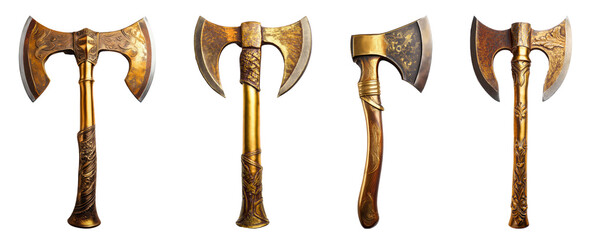 Old golden axe, isolated transparent background, PNG set