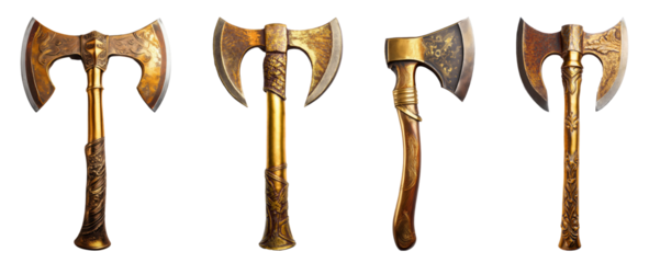 Old golden axe, isolated transparent background, PNG set