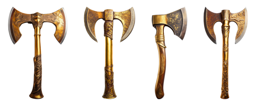 Old golden axe, isolated transparent background, PNG set