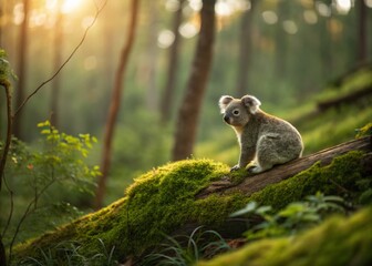 Obraz premium Adorable Koala Bear Resting on a Log - Miniature Tilt-Shift Photography