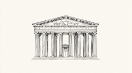 Obraz premium Pencil sketch of a classical temple with columns and pediment.
