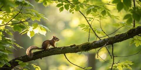 Obraz premium Adorable Little Squirrel in Lush Forest - Drone Aerial View
