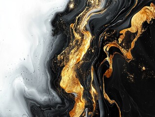 Abstract Painting Background Black White and Gold Hand Painted Modern Art Texture Fluid Forms