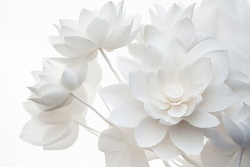Obraz premium lotus flowers and leaves radiating from center in soft white tones