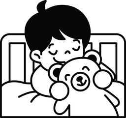 A boy is sleeping with a teddy bear