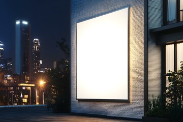 Vertical White Blank Outdoor Billboard with Lighting Design