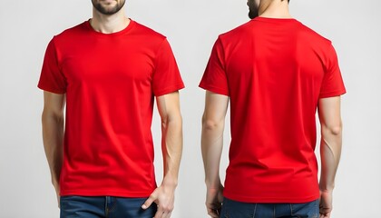 a photorealistic mockup of a male red tshirt