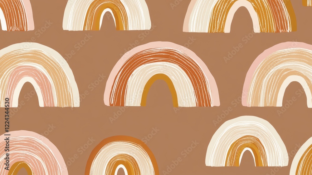 Poster this lively digital illustration features a seamless pattern of cheerful rainbows adorned in soft pa
