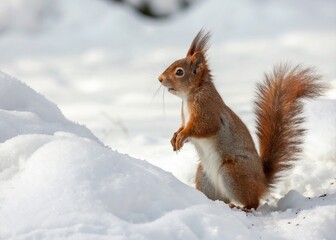 Adorable Red Squirrel in Snowy Wonderland - Winter Wildlife Stock Photo