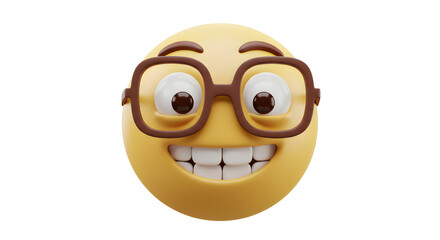 Smiling Emoji with Glasses 3D Render Happy Face Image isolated on white background. Generative AI