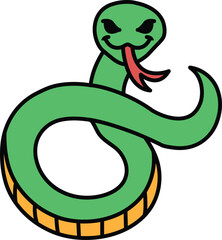 A cartoon snake with a red tongue and a menacing look on its face
