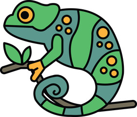 A green and yellow lizard is sitting on a branch