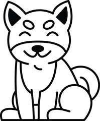A black and white drawing of a dog with a smile on its face