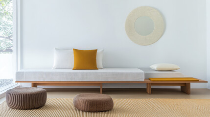 Obraz premium Modern minimalist interior with natural elements in a bright living space