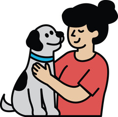 A woman is petting a dog